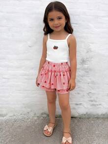 Emery Rose Kids Emery Rose Kids 少女草莓刺繡細肩帶上衣與條紋裙褲套裝 - 紅色 - 查看 10
