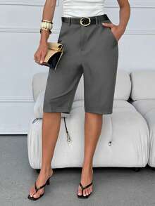 Lavishia Women's Summer Elegant Old Money Style Gray Shorts, Versatile Commuter Brunch Office Work Casual Chic Teachers' Day - Light Grey - View 7