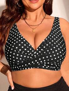 SHEIN Swim Curve 大尺碼女款一件式條紋印花休閒時尚泳衣上衣 - 黑與白 - 查看 3