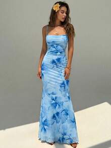 Aloruh Women's Floral Print Sexy Date Party Dress - Baby Blue - View 3