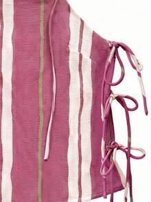 Nöista Cami Top With Vertical Stripes And Adjustable Side-Tie Ruching For A Customizable. Perfect Summer Look, Holiday, Boho, Music Festival - Rusty Rose - View 6