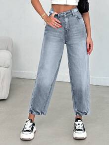 EURMUSE 100% Cotton High Waist Balloon Fit Jean 06-559 - Grey - View 8