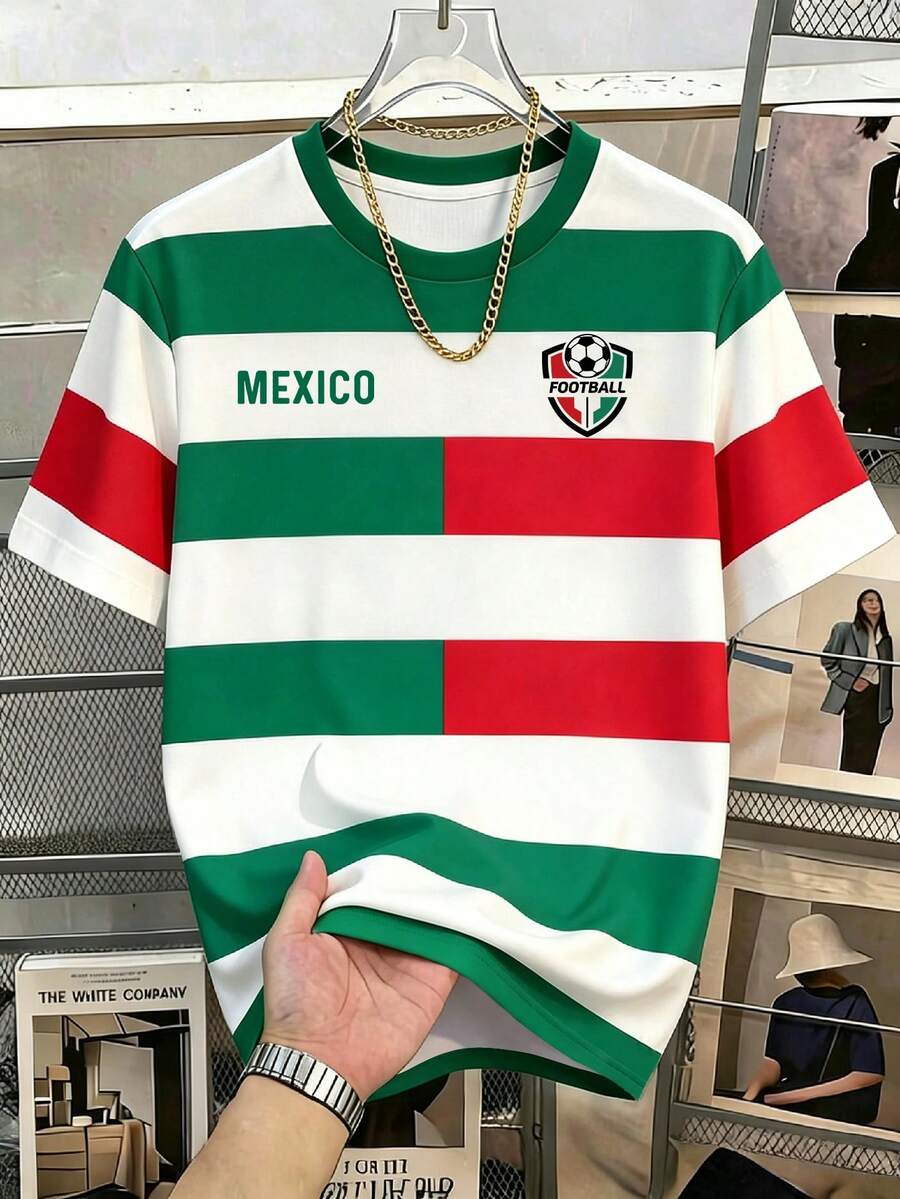 Manfinity Joysei Men's Mexico Color T-Shirt, Suitable For World Cup, Holiday - Green - View 1