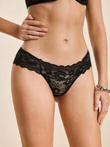Hourtrue White Lace Trim Seamless Panties (Briefs) - Black - View 7