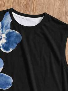 Manfinity Joysei Men's Round Neck Printed Casual Tank Top - Black - View 3