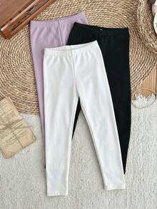 LMoss Kids Young Girl Knitted Solid Color Fitted Casual Leggings 3pcs Set - Multicolor - View 5