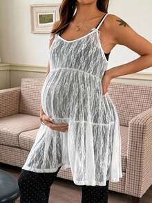 Dazy Maternity Atasan Tank Top Camisole Berenda Berlapis-lapis Modis untuk Ibu Hamil di Musim Panas - Putih - View 3
