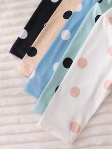 (Random 5pcs 2) Set de pantalon lung cu piciorușe și body cu mânecă scurtă pentru nou-născuți, minimalist elegant, cu buline, în culorile hașma, bej, caisă, verde fasole, gri și albastru - Multicolor - Vizualizare 6