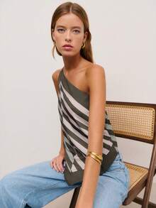Nöista Striped Halter Top Featuring Adjustable Straps And A Bow Tie Back, Perfect For Summer, Fall, Vacation, Beach And Party Looks, Festival Looks - Olive Green - View 4
