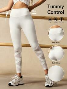 VARSIVA Women's Criss-Cross Hem Design Sports Leggings, Yoga Pants, Summer Legging, Suitable For Tennis Casual Vacation Sports - White - View 1