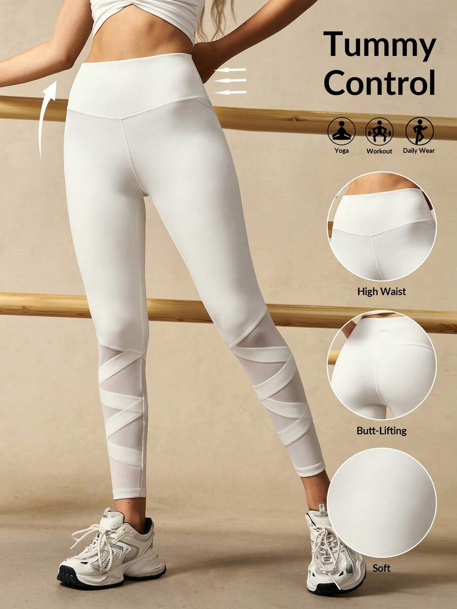 VARSIVA Women's Criss-Cross Hem Design Sports Leggings, Yoga Pants, Summer Legging, Suitable For Tennis Casual Vacation Sports - White - View 1