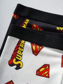 SUPERMAN X SHEIN Men's Fashion Letter Print Boxer Briefs - Black and White - View 3