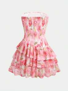 SHEIN Tween Girl Fashionable Elegant Ditsy Floral Round Neck Sleeveless Dress, Versatile For Travel, Vacation, Streetwear, Suitable For Any Occasion, Sister Outfit, Parent-Child Matching, Cute Girl Outfit, Tween Girl - Multicolor - View 2