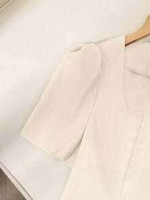 SHEIN Clasi Plus Size Elegant Gray Square Collar Puff Sleeve Top & Skirt, Formal Work Attire, French Mesh Two Pieces - Coffee Brown - View 6