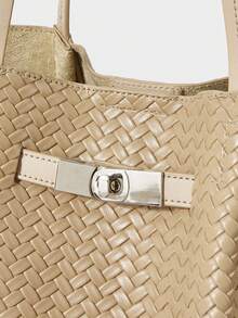 MOTF WOMEN'S FASHION APRICOT TOTE BAG, EXQUISITE STRAPS, RETRO WOVEN EMBOSSED MATERIAL SHOULDER BAG, LARGE CAPACITY COMMUTER BAG - Apricot - View 6