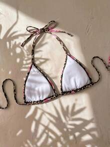 Swim Vcay Atasan Bikini Segitiga Leher Halter Warna Polos untuk Wanita Ukuran Plus, Pakaian Renang Musim Panas yang Modis dan Seksi untuk Pantai - MultiWarna - View 2
