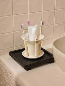 Cirelle 1pc Simple Ceramic Toothbrush Holder, Multi-Purpose Bathroom Organizer, Elegant White Countertop Caddy For Toothpaste, Razors & Accessories, Minimalist Vanity Storage Cup, Ideal Gift For Home Decor & Housewarming, Keeps Toiletries Neat - White - View 1