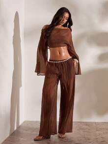 Opulessa Vacation Woven Printed Loose Fit Women's Long Pants - Brown - View 3