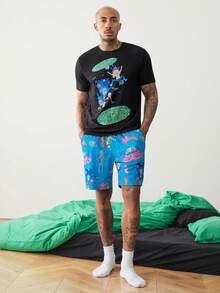 Rick and Morty X SHEIN Men's Short Sleeve T-Shirt And Shorts Loungewear Set - Black - View 6