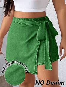 Elenzga Pantalones cortos de verano informales con cordón para tallas grandes - Verde - Ver 1