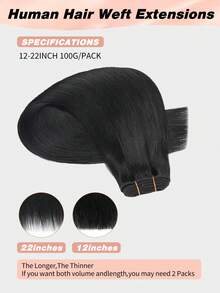 Seamless Natural Blending Jet Black 100g Sew In Hair Extensions Real Human Hair Black 22inch Remy Double Weft Hair Extensions For Volume And Length - S1 - View 5