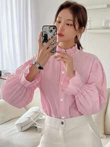 DAZY Women's Casual Commuter Striped Shirt - Pink - View 4
