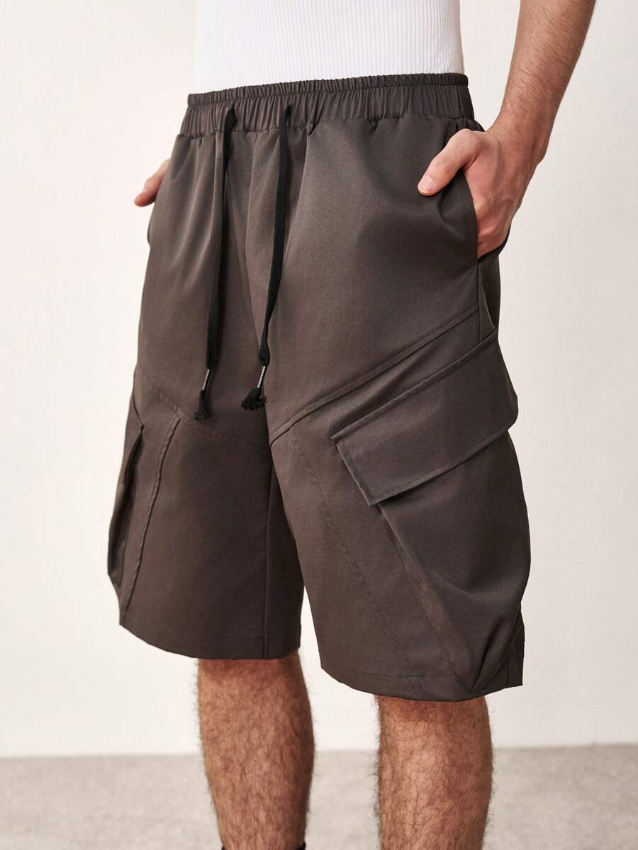 TOKVUE Men's Solid Color Drawstring Waist Cargo Pocket Casual Shorts
