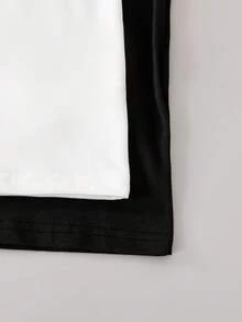 5pcs/Set Boys Fashionable Comfortable Knitted Fabric Pure White And Black Short Sleeve Crew Neck T-Shirt, Comfortable Fabric, Fashionable Fit, Spring/Summer New Style, Suitable For Multiple Seasons And Occasions - Black and White - View 4