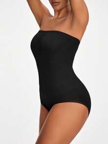 SHAPORA Seamless Shapewear Bandeau Bodysuit - Black - View 5