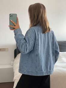 DAZY Women's Leopard Print Loose Casual Denim Jacket - Blue - View 2