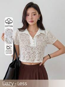 Dazy-Less Women's Casual Button-Up Short Sleeve Top, Suitable For Spring And Summer - Apricot - View 1