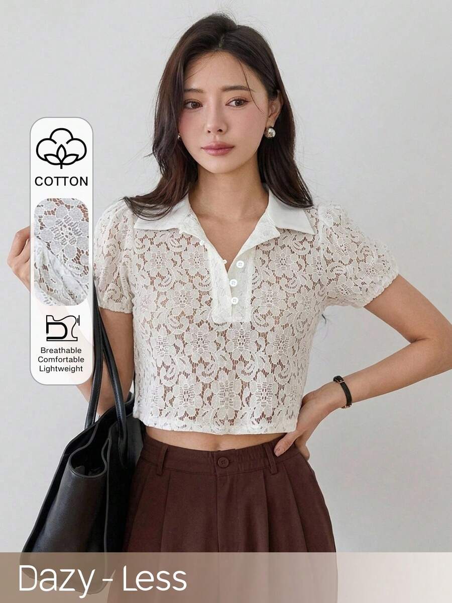 Dazy-Less Women's Casual Button-Up Short Sleeve Top, Suitable For Spring And Summer - Apricot - View 1