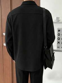 JOLTRO 男士休閒百搭素色襯衫，正式款 - 黑色 - 查看 2