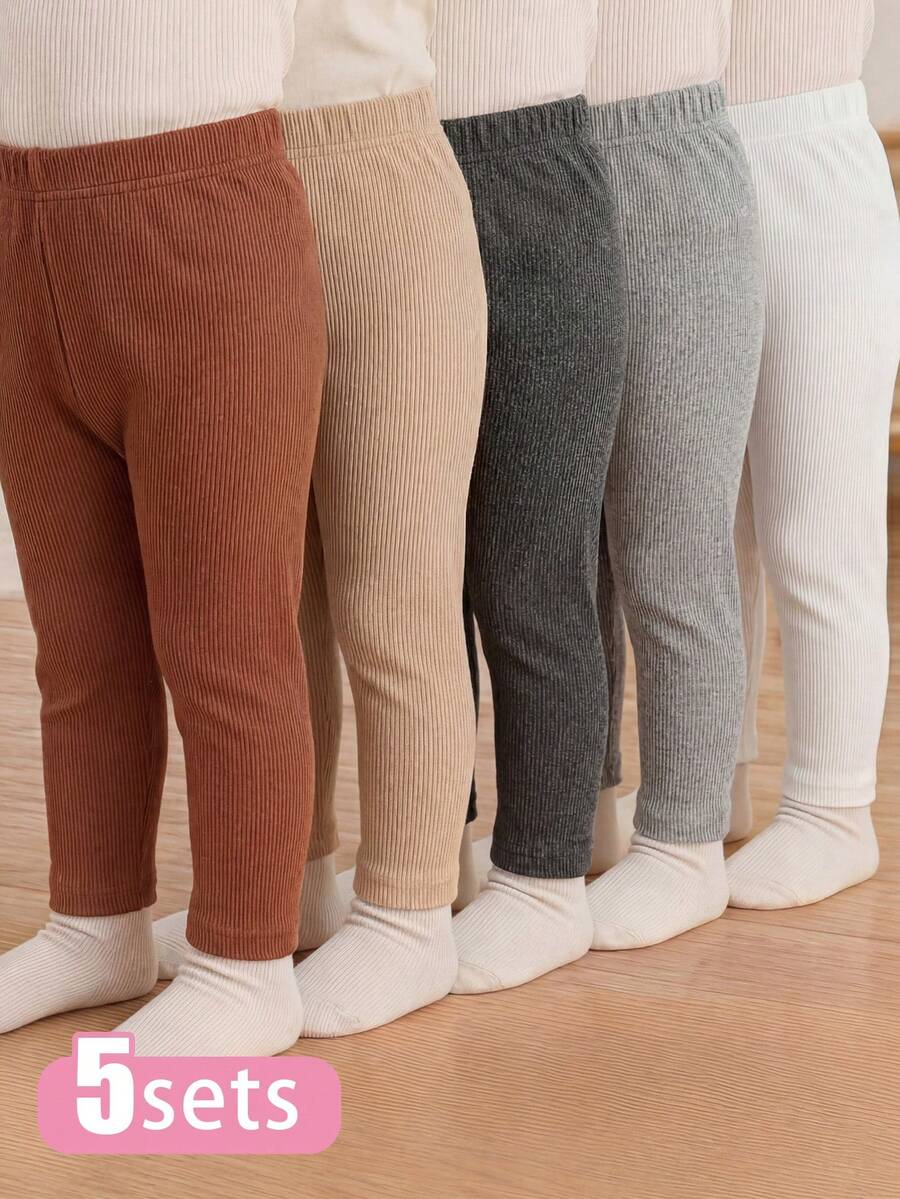 SHEIN 男嬰純色休閒百搭日常外出長褲 5件/組 - 彩色 - 查看 1