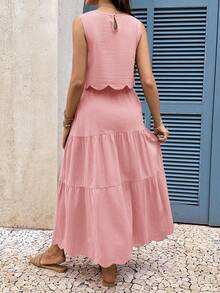 Boho Mama Maternity Vacation Casual Solid Color Tank Top & Skirt 2 Pieces Set - Dusty Pink - View 4