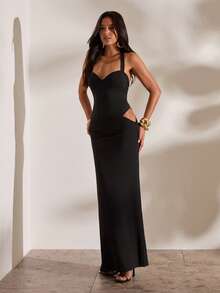 Opulessa Vacation Solid Color Knit Dress For Women Night Out Club Black Summer Sexy - Black - View 6