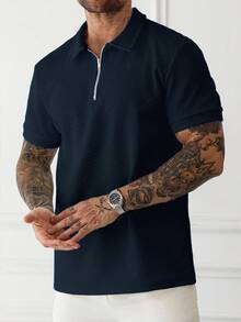 Manfinity Homme 男士大尺碼成熟休閒短袖 Polo 衫 - 藏蓝色 - 查看 5