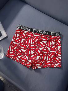 SUPERMAN X SHEIN 男士時尚印花四角內褲 - 紅白色 - 查看 2