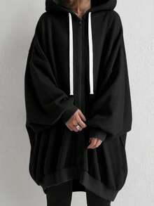 EMERY ROSE Sudadera de talla grande con cremallera frontal y mangas de murciélago para invierno - Negro - Ver 1
