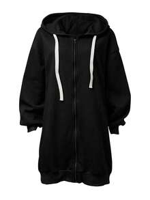 EMERY ROSE Sudadera de talla grande con cremallera frontal y mangas de murciélago para invierno - Negro - Ver 3