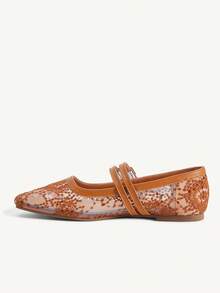 CUCCOO CHICEST Spring And Summer New Brown Lace Mesh Double Strip Flat Shoes Fashionable And Elegant Commuting Versatile Comfortable Breathable Women's Shoes - Fireworks net H8 brown - View 4