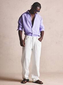 Musero Pantalón vaquero de pierna recta con cierre de botones y detalle de trabillas para cinturón, esencial para primavera y verano - Beis - Ver 1