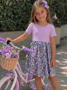 Emery Rose Kids Emery Rose Kids 少女花卉印花羅紋上衣洋裝 春季休閒穿著 少女短袖花卉裙洋裝 春夏適用 少女A字裙洋裝 鮮豔花卉圖案 女童-少女服飾-少女裙 女童-少女服飾-少女套裝-少女背心上衣套裝 女童-少女服飾-少女洋裝 - 紫色 - 查看 6