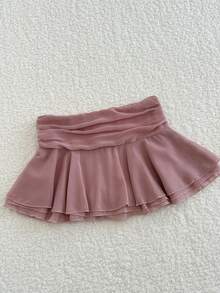INAWLY Autumn Elegant Romantic Cute Solid Color Flowy Skirt Vacation Dusty Rose - Pink - View 4