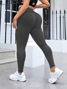 SHEIN Velisys Pantalones de yoga de talla grande para mujer de unicolor con bolsillos - Multicolor - Ver 8