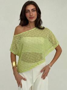 Top Asimétrico de Color Sólido Casual para Mujer , Verano, Top de Verano - Verde - Ver 4