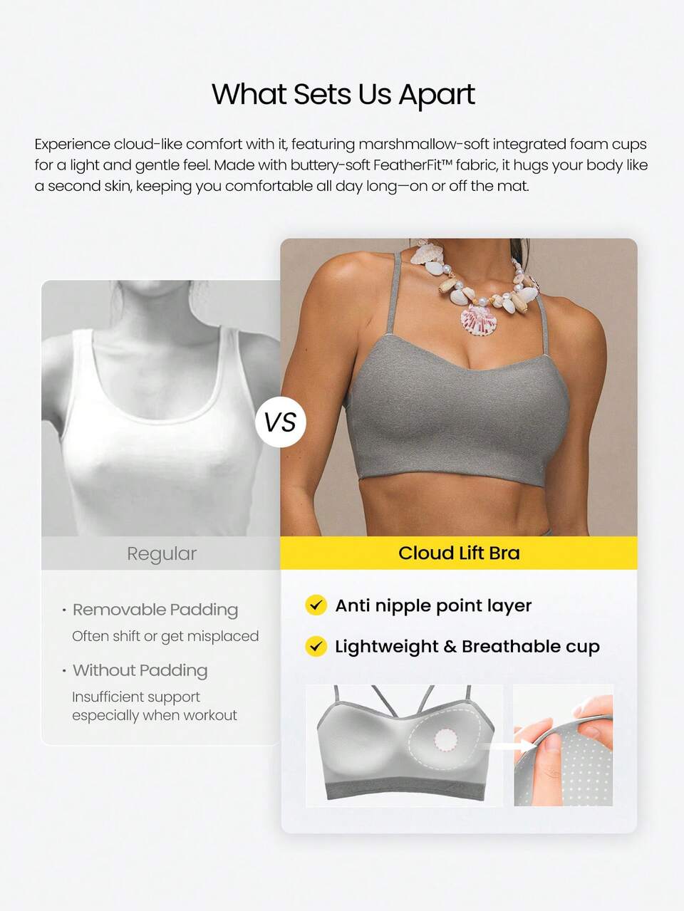 Soft Stretchy Lightweight Quick-Dry Open Back Sports Bra With Cloud Cups Studio Pilates Daily Active Wear