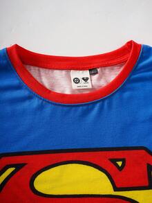 SUPERMAN X SHEIN Men's Print Top And Shorts Loungewear Set - Blue - View 4