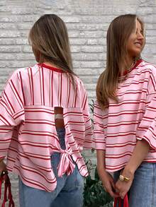 SHEIN Frenchy Women's Striped Colorblock Casual Versatile Everyday T-Shirt - Light Yellow - View 3
