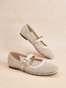 Rosivie Spring And Summer New Apricot Mesh Yarn With French Women's Flat Shoes Fashionable And Elegant Versatile Commuting Low Vamp Fashion Summer Breathable - Coarse mesh apricot 3 # - View 4